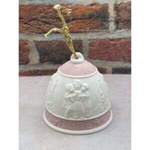 Lladró 1996 Christmas Porcelain Bell Ornament Pink & White Made In Spain